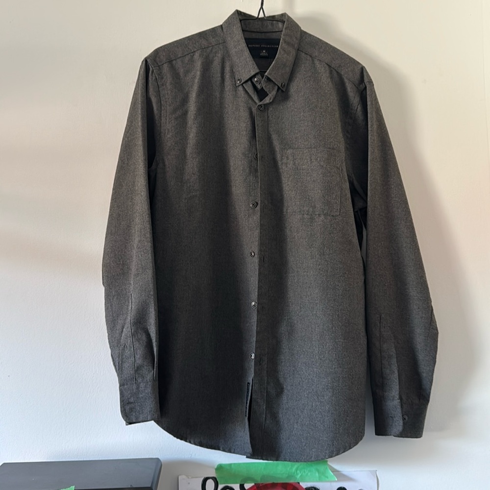 Report Collection grey flannel button down like new